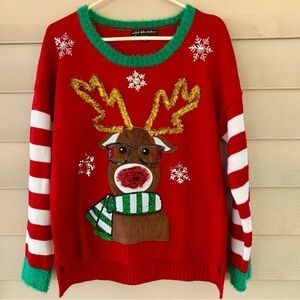 EUC Ugly Christmas Rudolph sweater size XL Red/green/brown‎